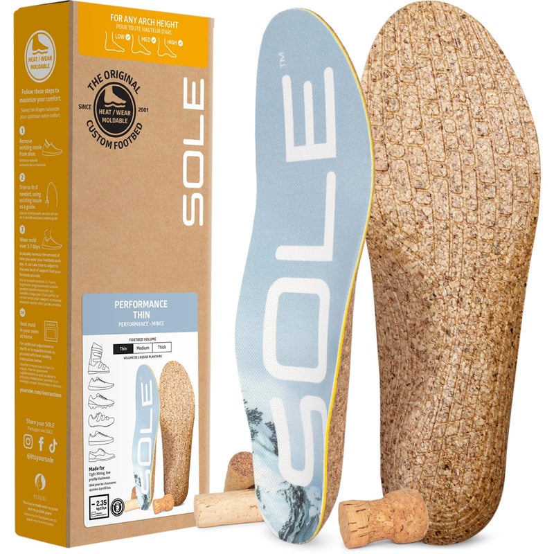 SOLE Performance Thin Insoles - Custom Moldable Orthotic Support for Any Arch Type, Plantar Fasciitis Relief - Mens Size 9/Womens Size 11, 1 Pair - Image 1
